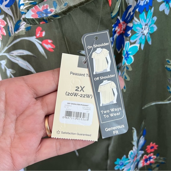 Plus Size Peasant Top Floral On / Off Shoulder Blue orange green Size: 2X 20W - Picture 14 of 14